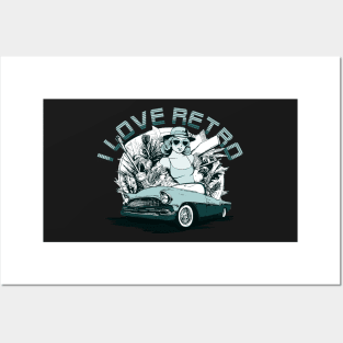 i love retro themed car and girl design Posters and Art